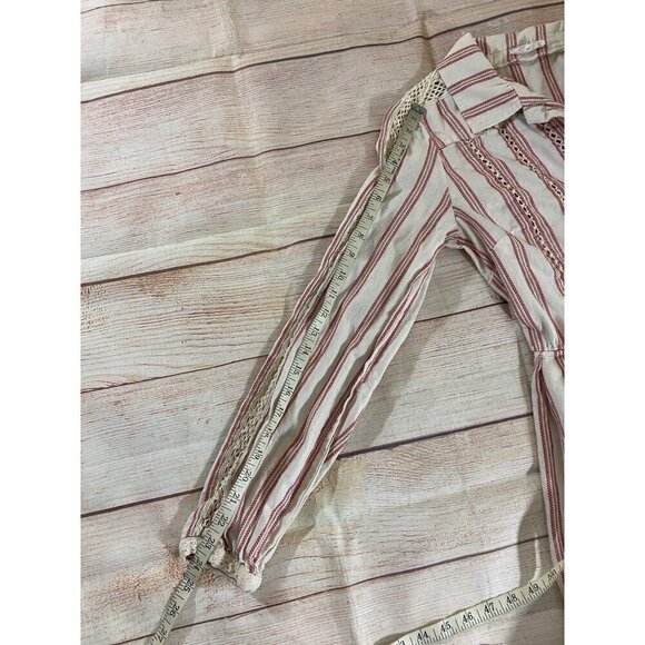 A Loves A Women's Beige, Red Stripe Long Sleeve Button Front Dress - Large - Picture 11 of 14